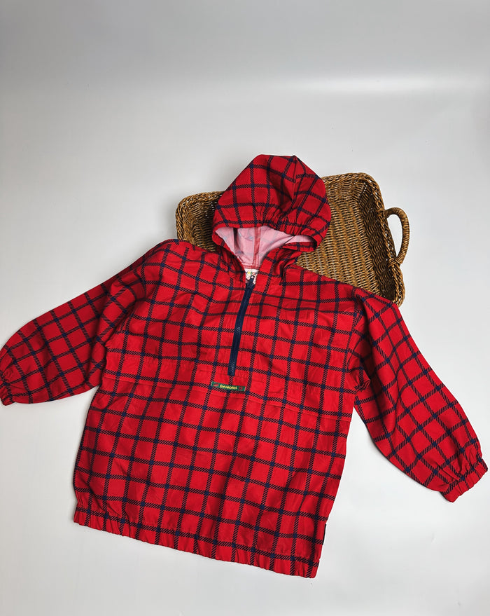 Plaid hooded waterproof jacket, red
