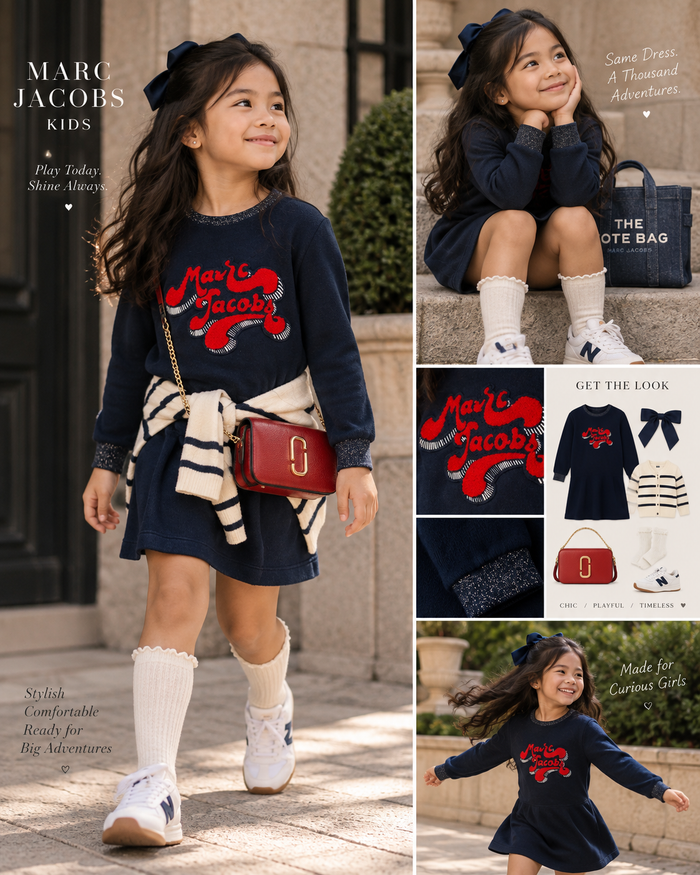 Marc Jacobs Kids Navy Velour Long-Sleeve Dress | Girls