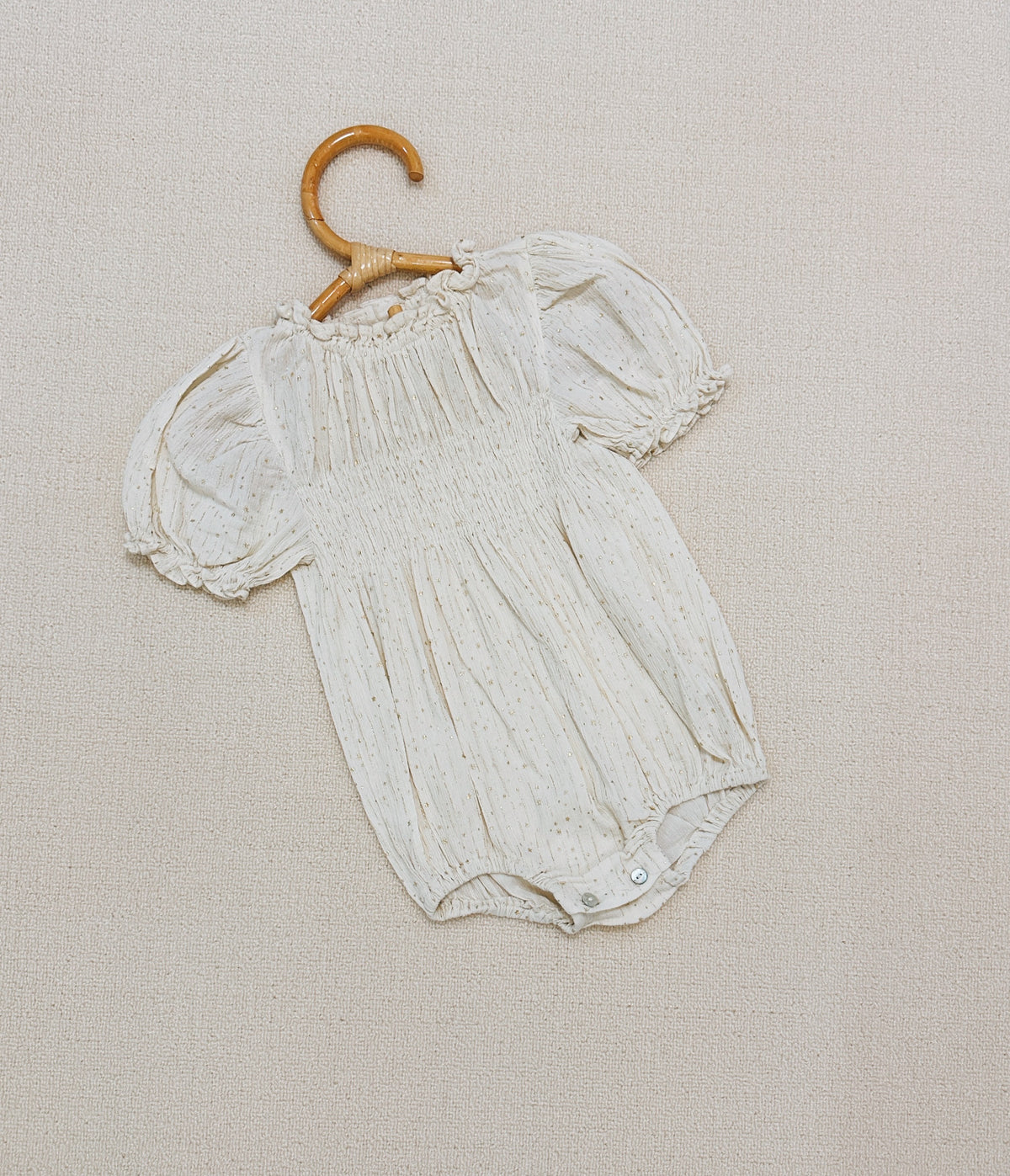 Hi Bye Ivory Gold Fleck Puff Sleeve Romper