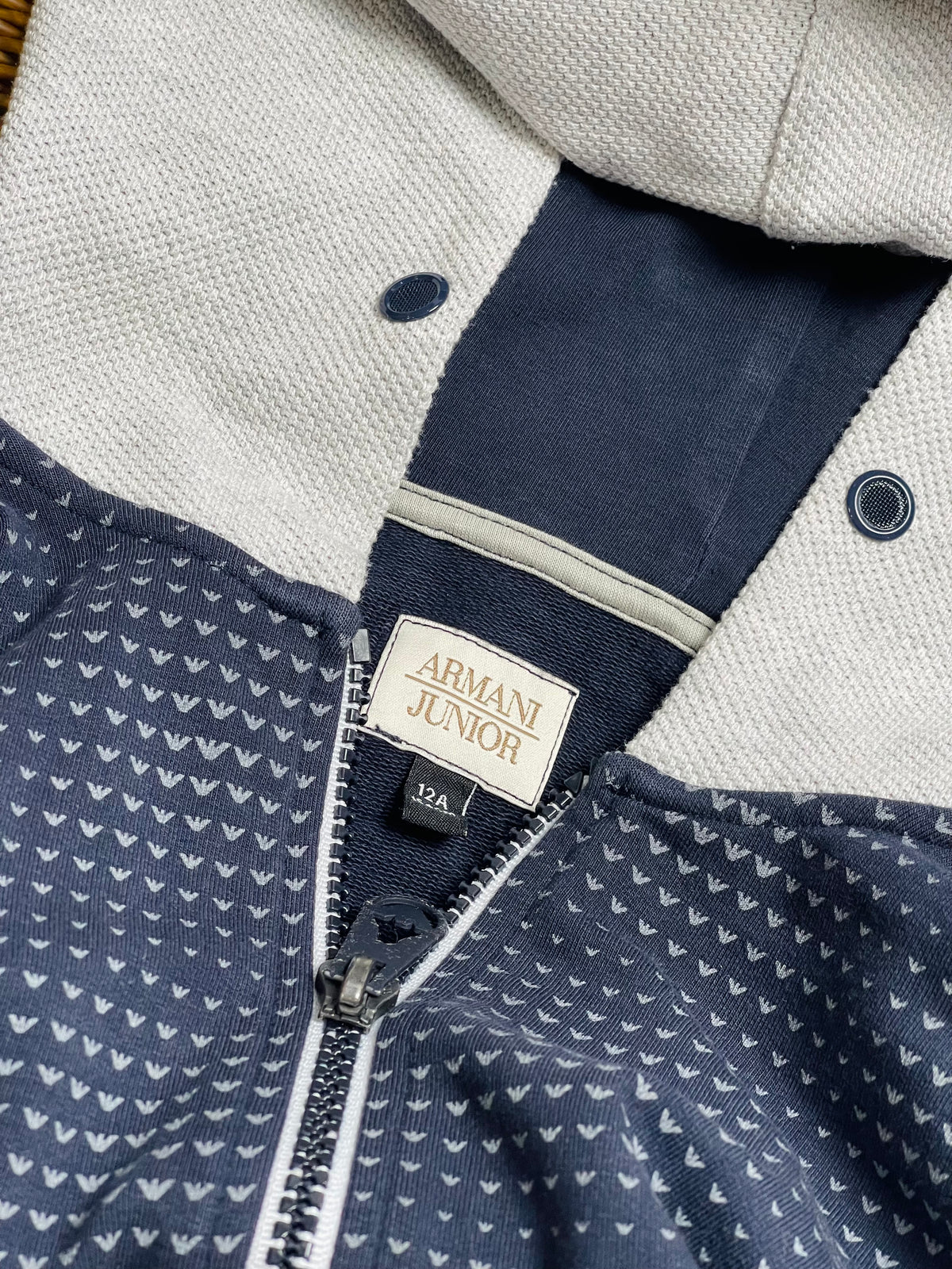 Armani Junior Navy & Grey Hooded Zip Jacket