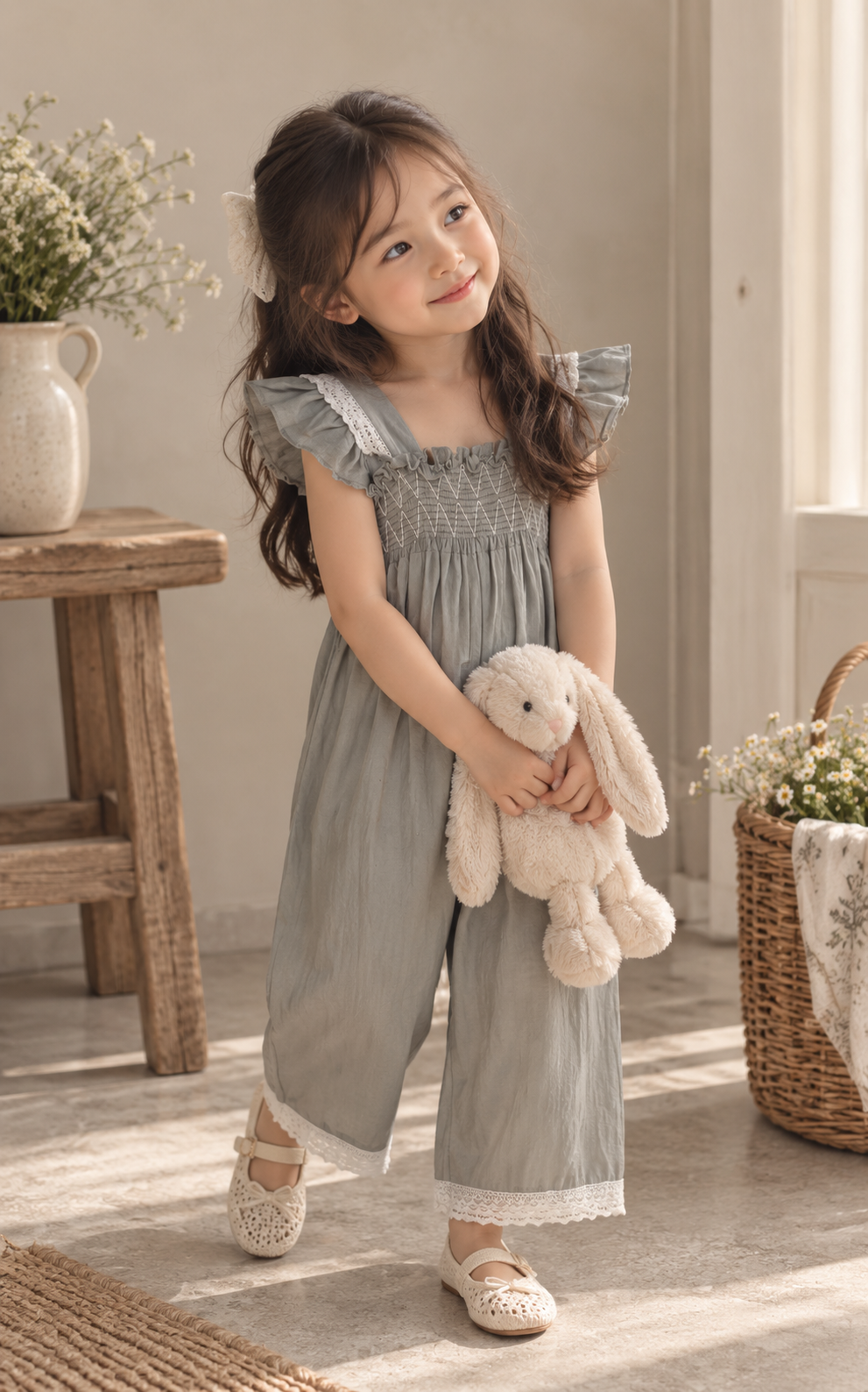 ROA Smocked Wide-Leg Jumpsuit
