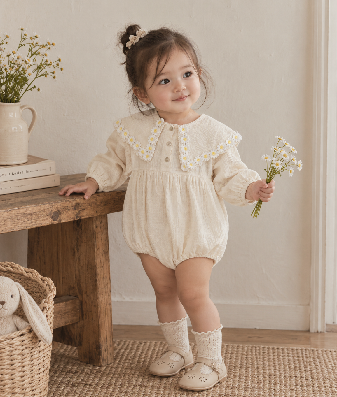 Ivory Daisy Collar Long Sleeve Romper