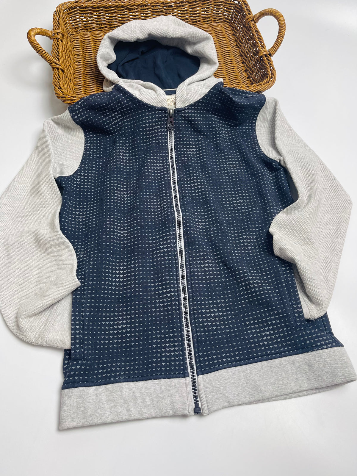 Armani Junior Navy & Grey Hooded Zip Jacket