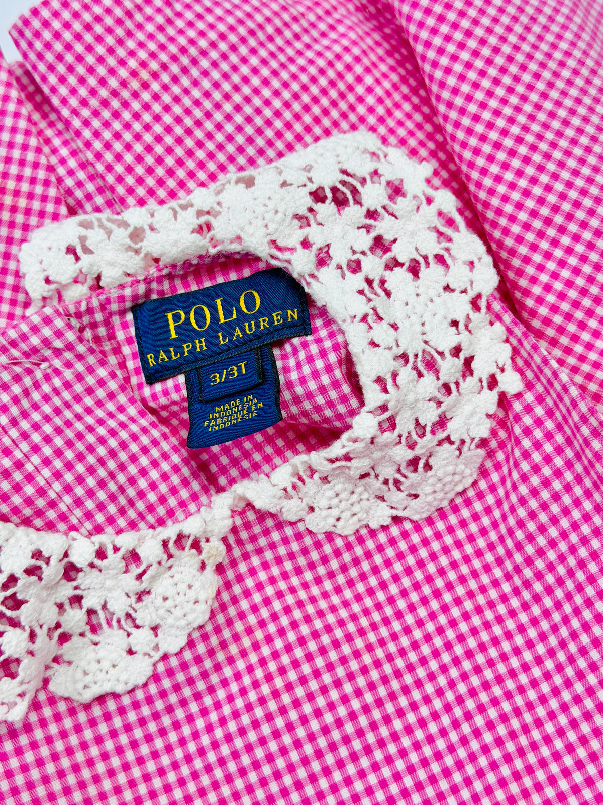 Polo Ralph Lauren Pink Gingham Dress with Lace Collar