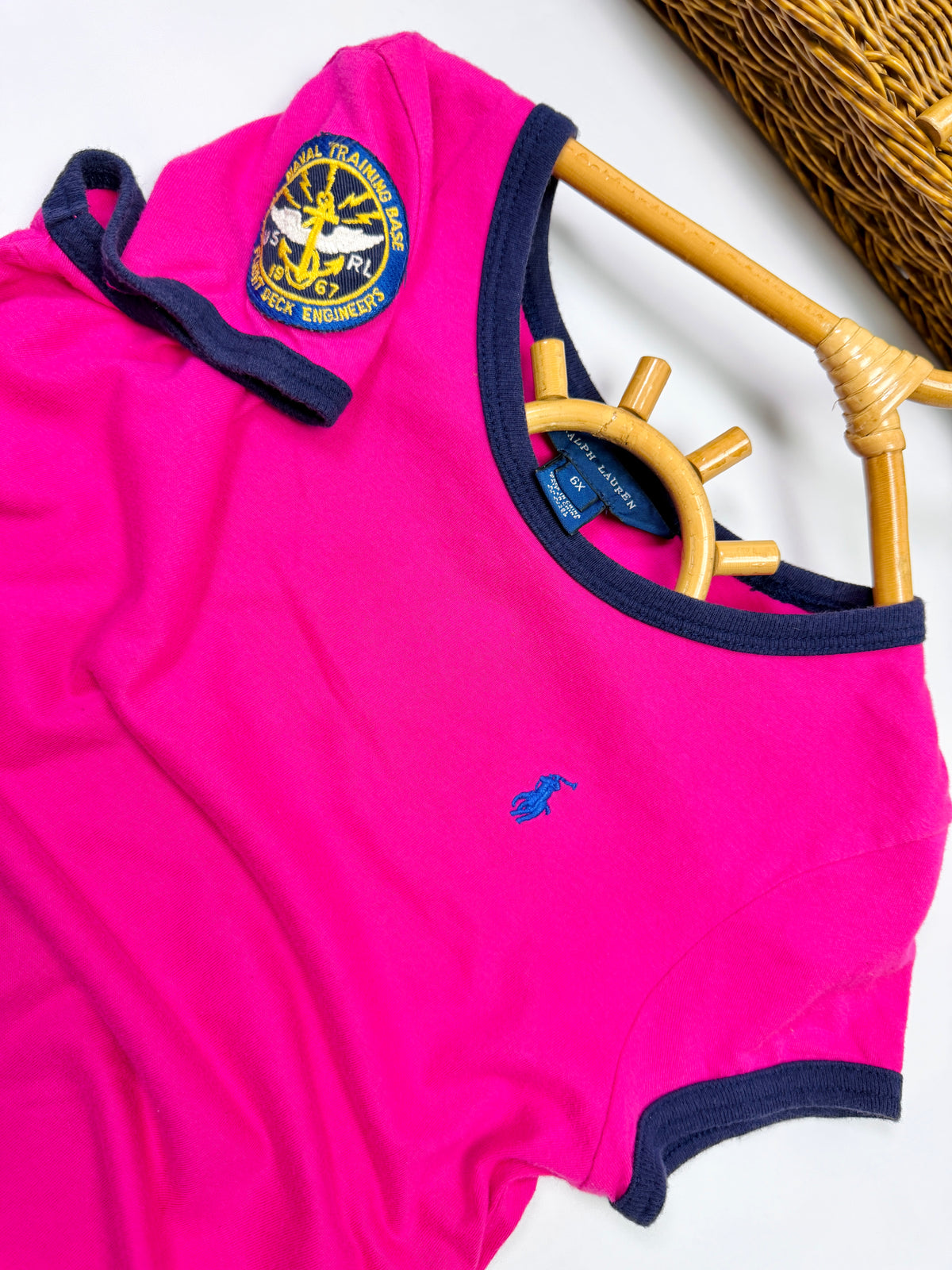 Ralph Lauren Hot Pink Ringer Dress with Navy Trim