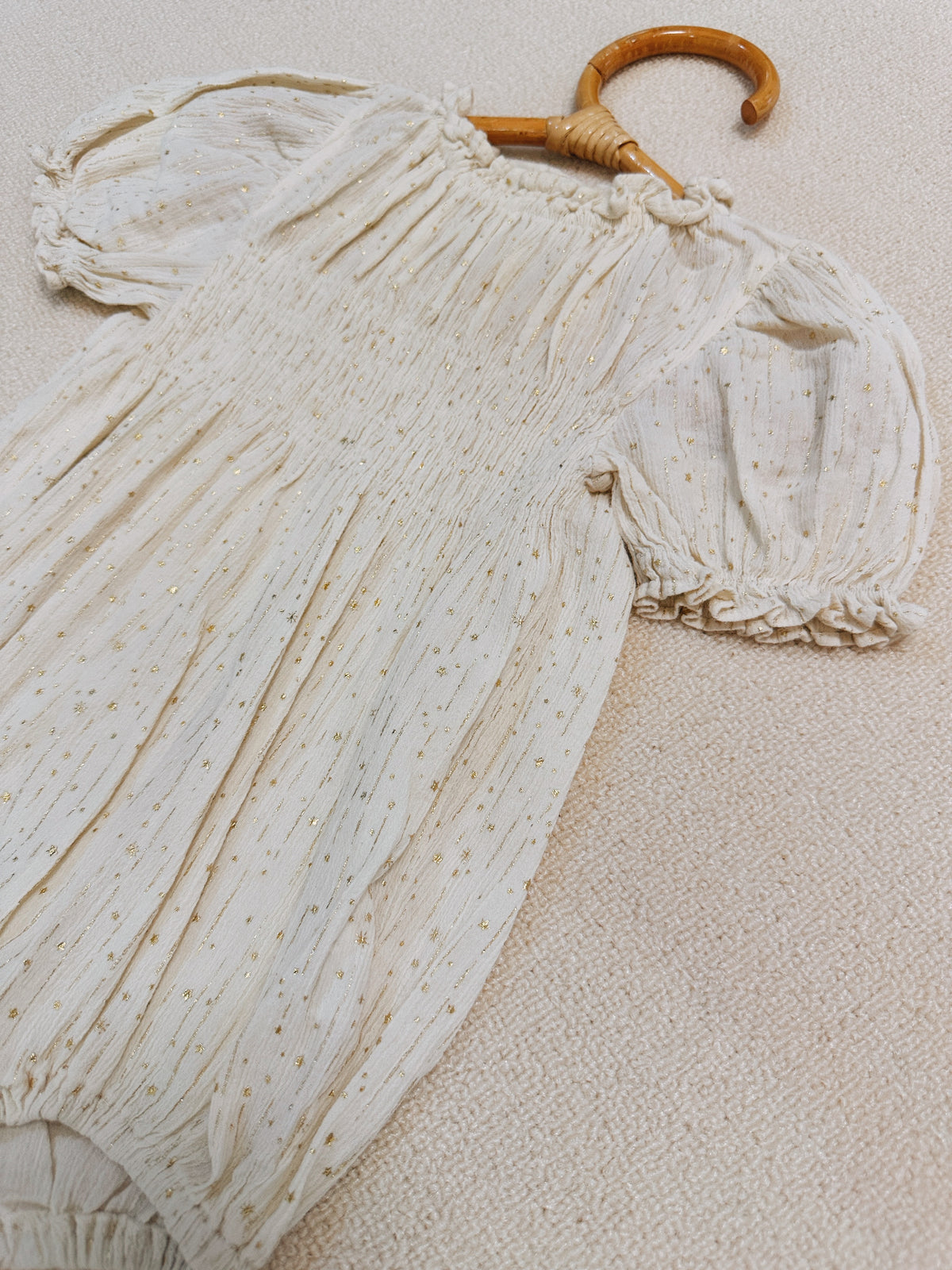 Hi Bye Ivory Gold Fleck Puff Sleeve Romper