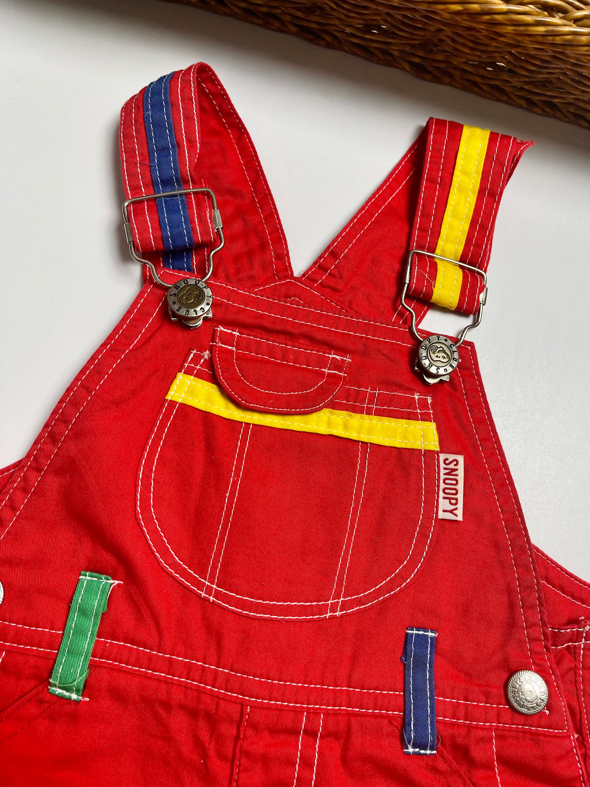 VINTAGE Snoopy Red Denim Overall Shorts