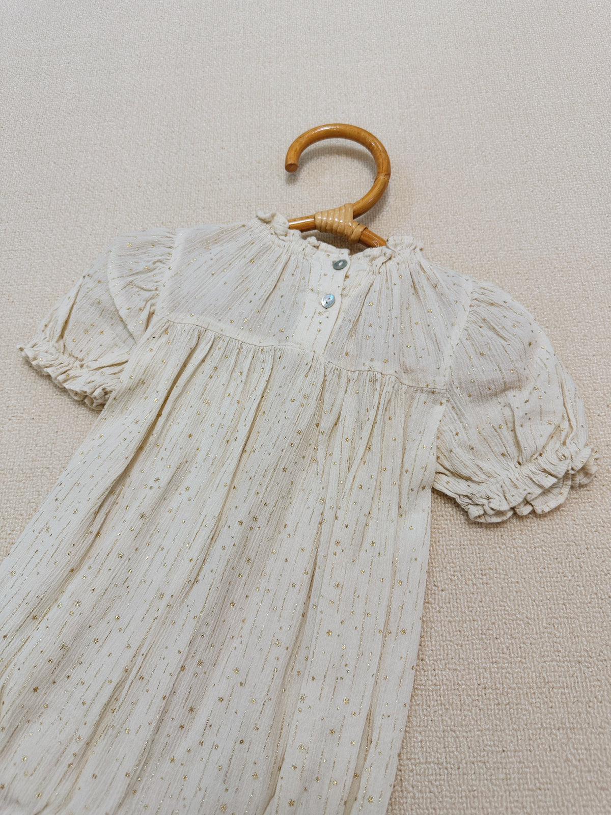 Hi Bye Ivory Gold Fleck Puff Sleeve Romper