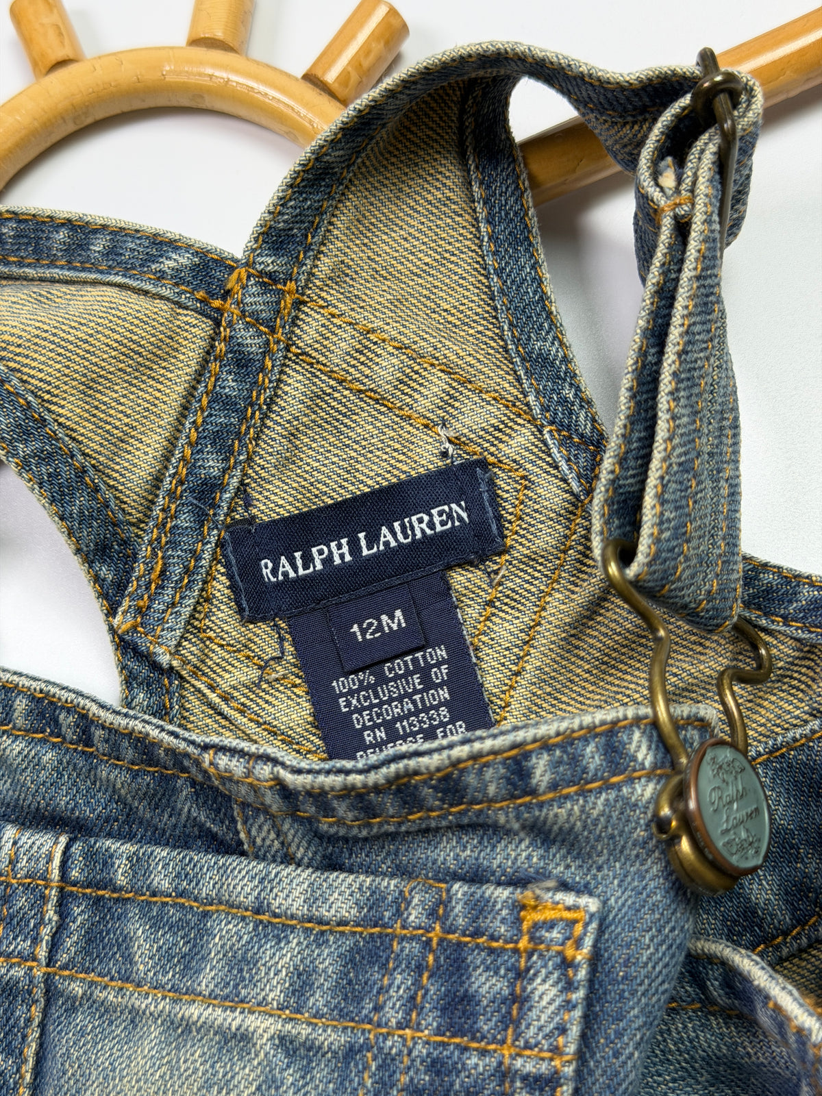 Ralph Lauren Dark Denim Overall Skirt with Crest Detail