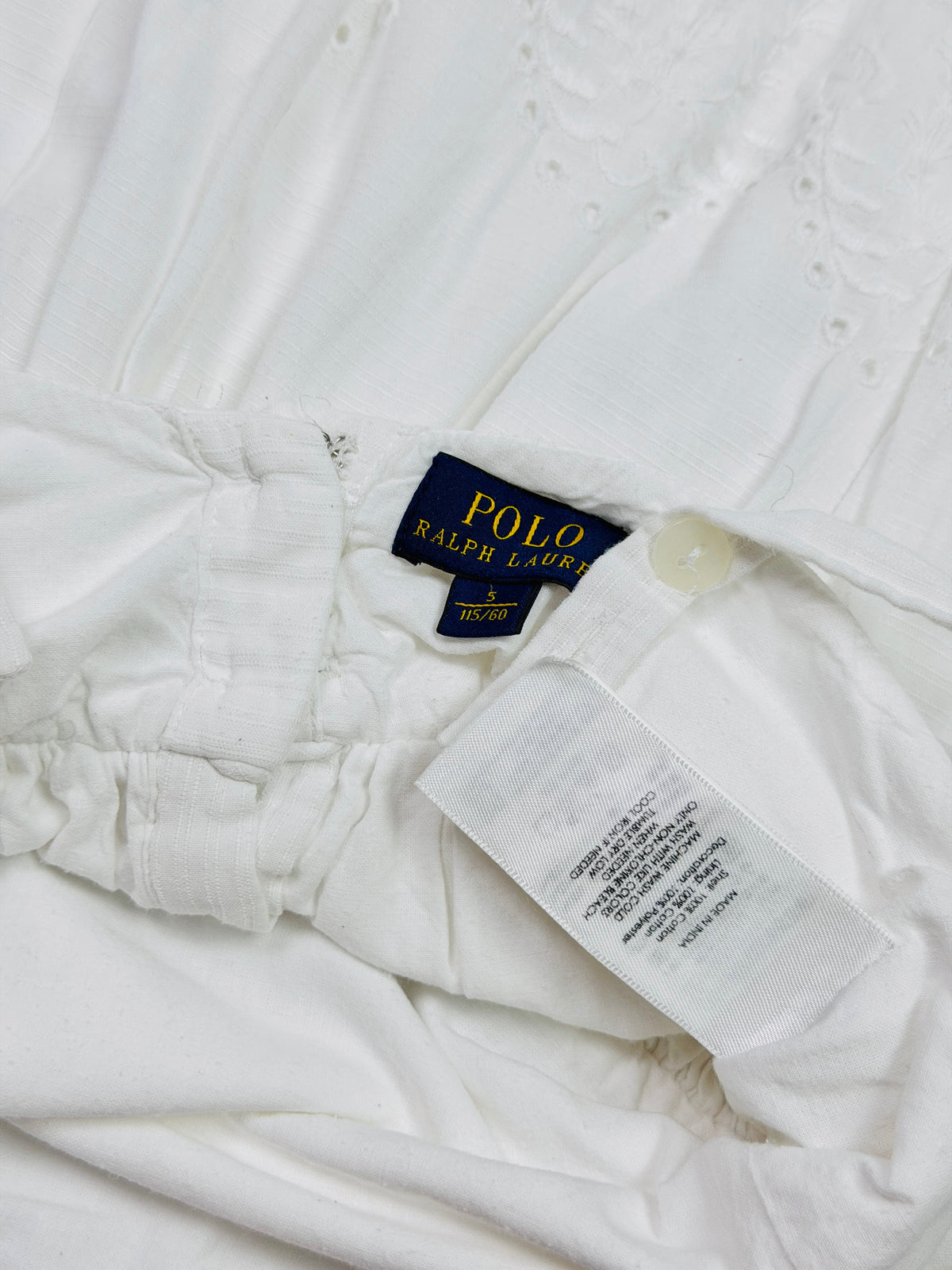 Ralph Lauren White Embroidered Eyelet Dress with Scalloped Hem