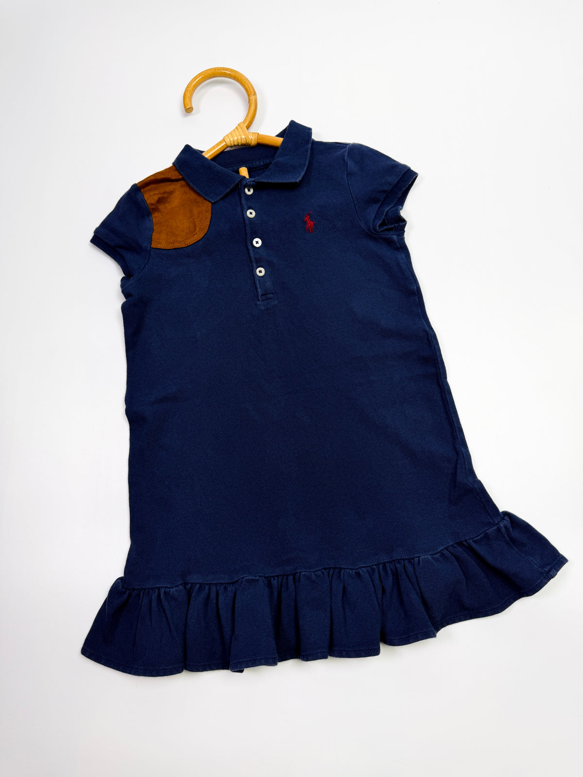 Ralph Lauren Navy Polo Dress with Suede Shoulder Detail