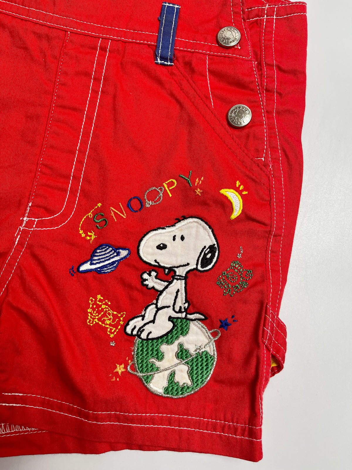 VINTAGE Snoopy Red Denim Overall Shorts