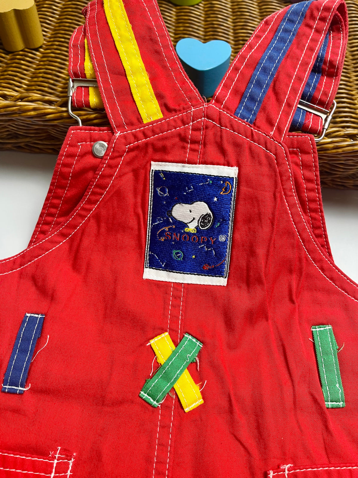 VINTAGE Snoopy Red Denim Overall Shorts