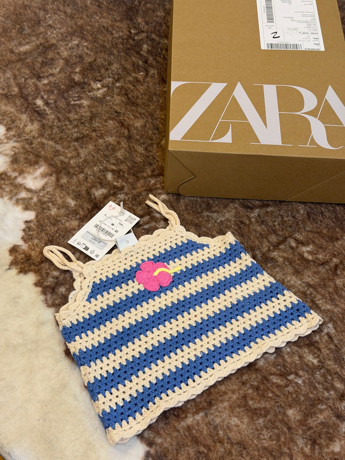 ZARA blue white crochet top