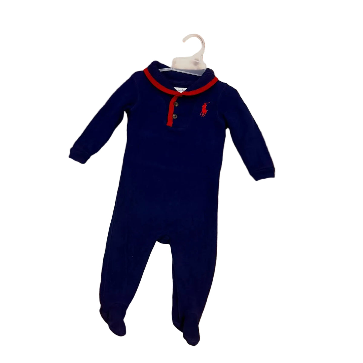 Ralph Lauren red-trimmed shawl collar footie