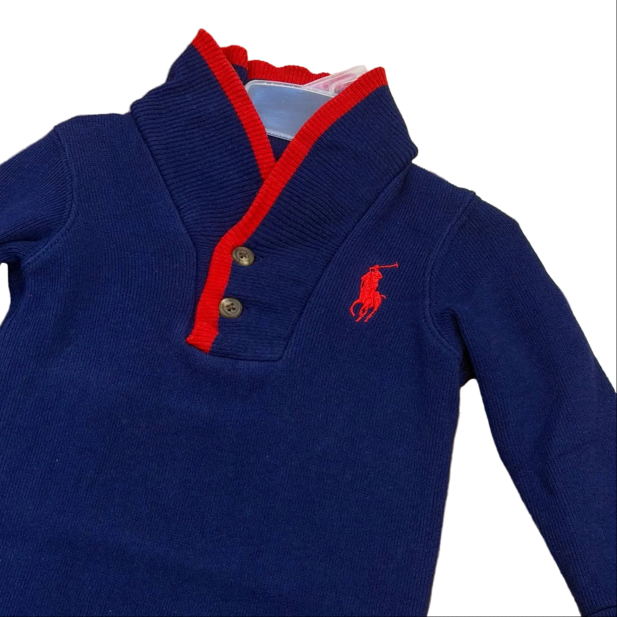 Ralph Lauren red-trimmed shawl collar footie