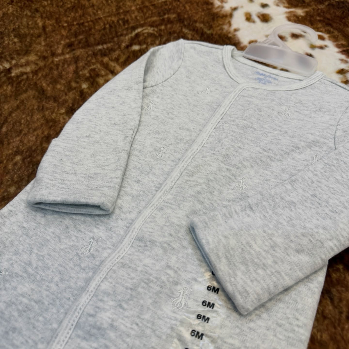 Ralph Lauren AOP pony embroidered grey footie