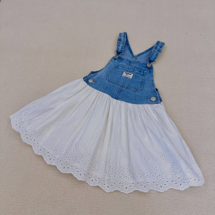 OshKosh B'gosh denim white eyelet lace overall dress