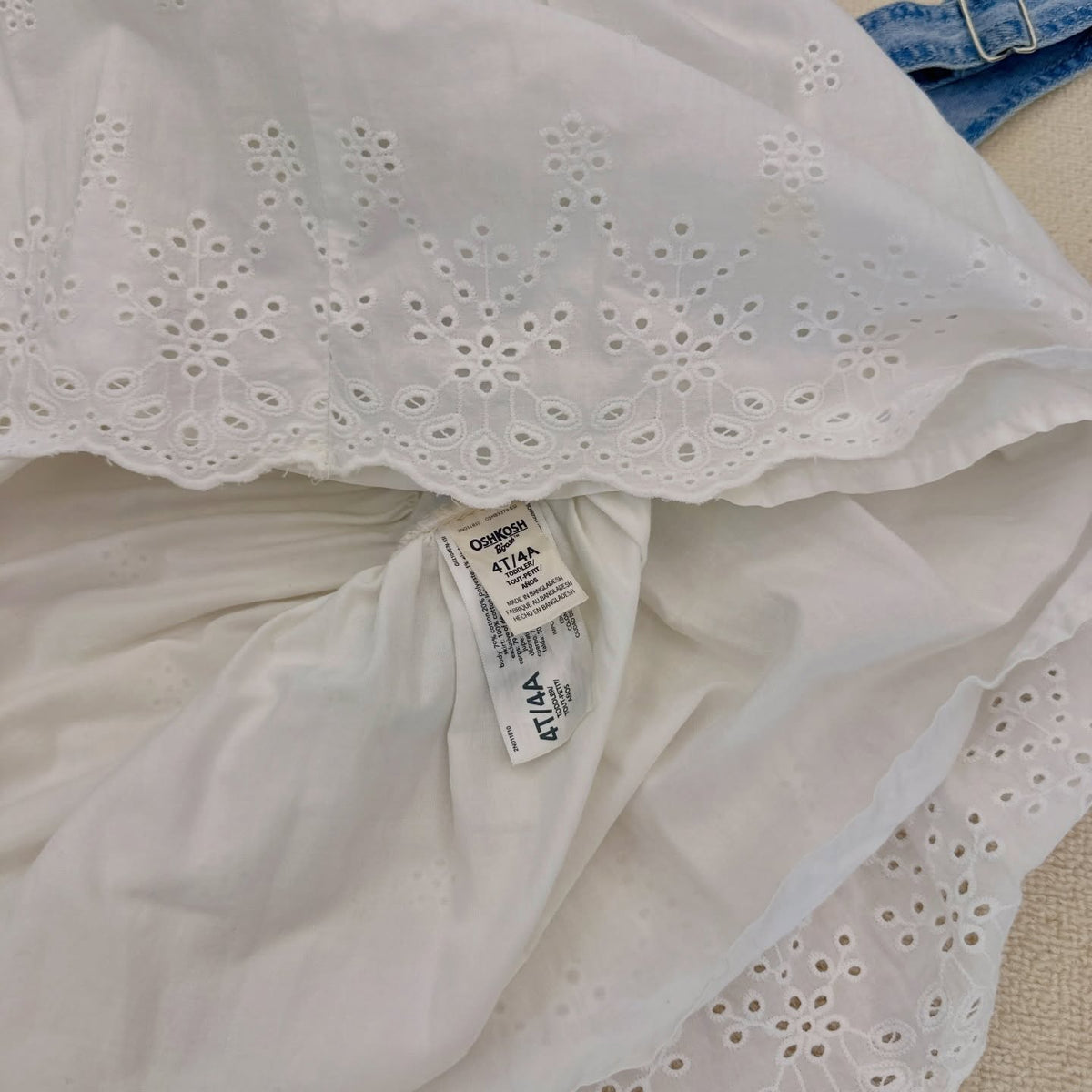 OshKosh B'gosh denim white eyelet lace overall dress