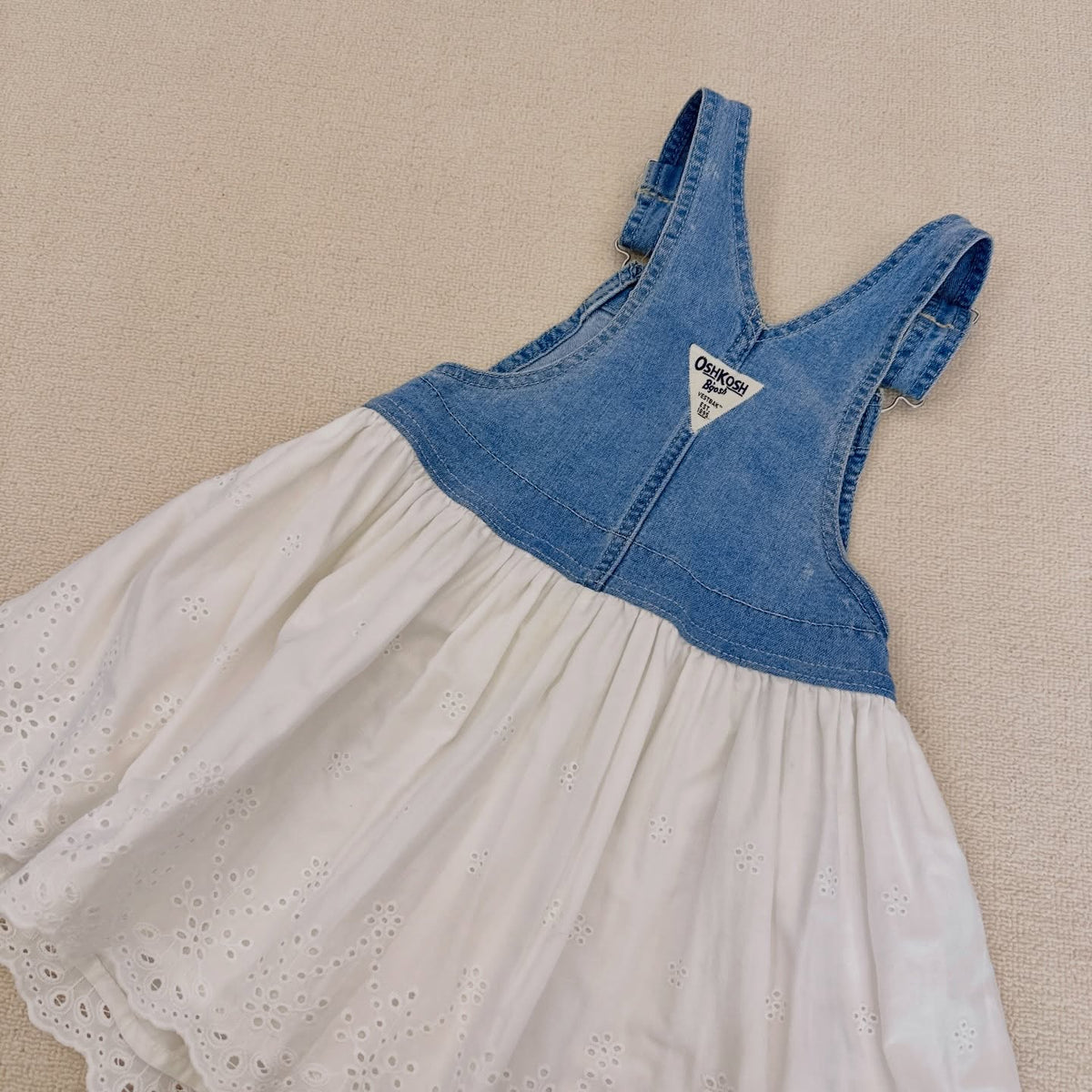 OshKosh B'gosh denim white eyelet lace overall dress