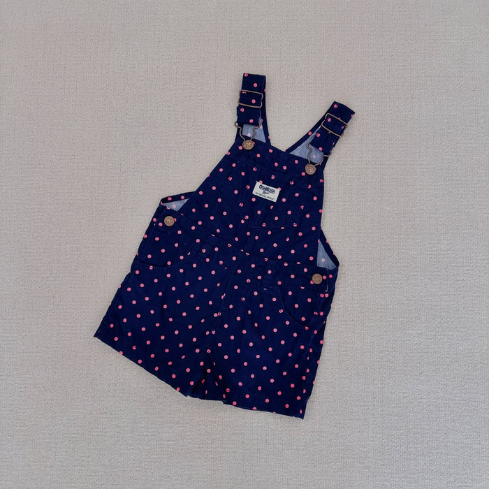 OshKosh B'gosh navy corduroy overalls with pink polka dots