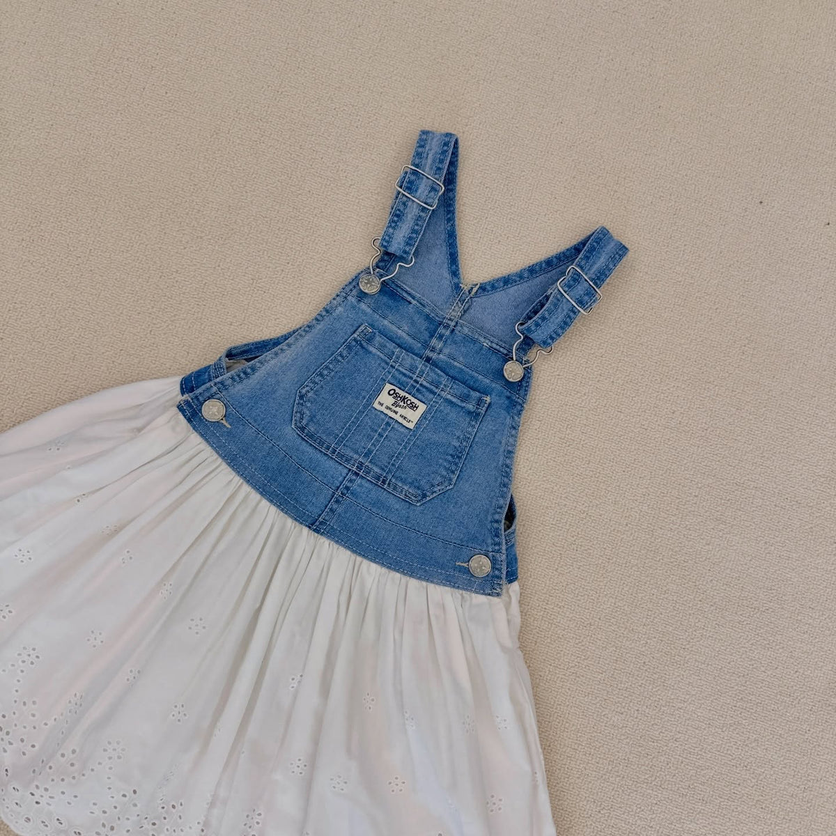 OshKosh B'gosh denim white eyelet lace overall dress