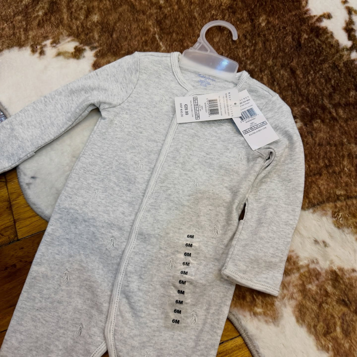 Ralph Lauren AOP pony embroidered grey footie