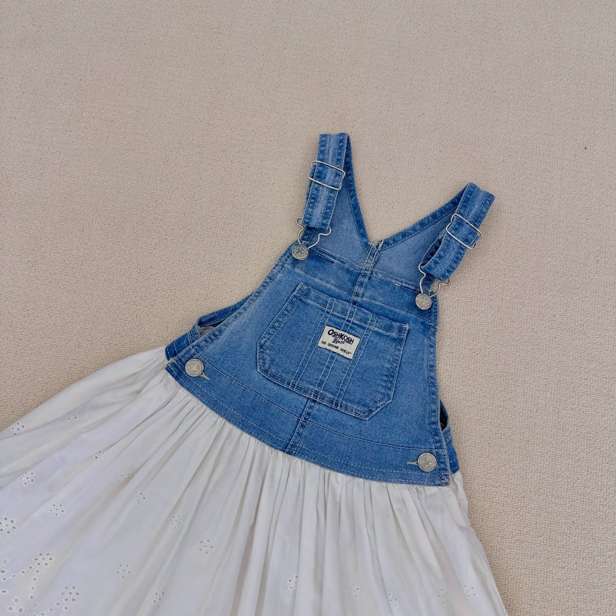 OshKosh B'gosh denim white eyelet lace overall dress