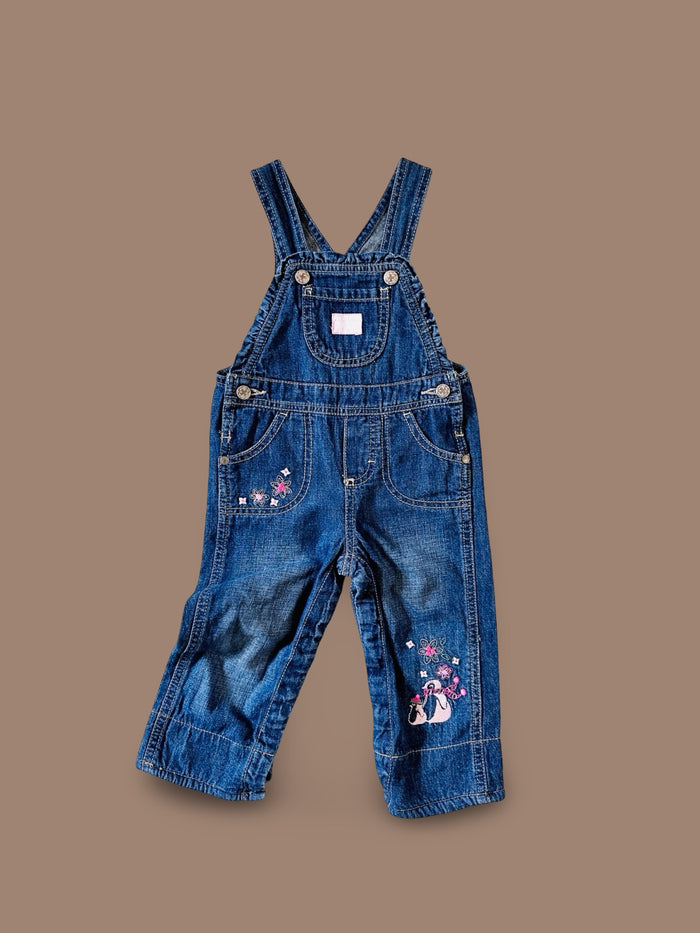 OshKosh B'gosh penguin & floral denim overalls