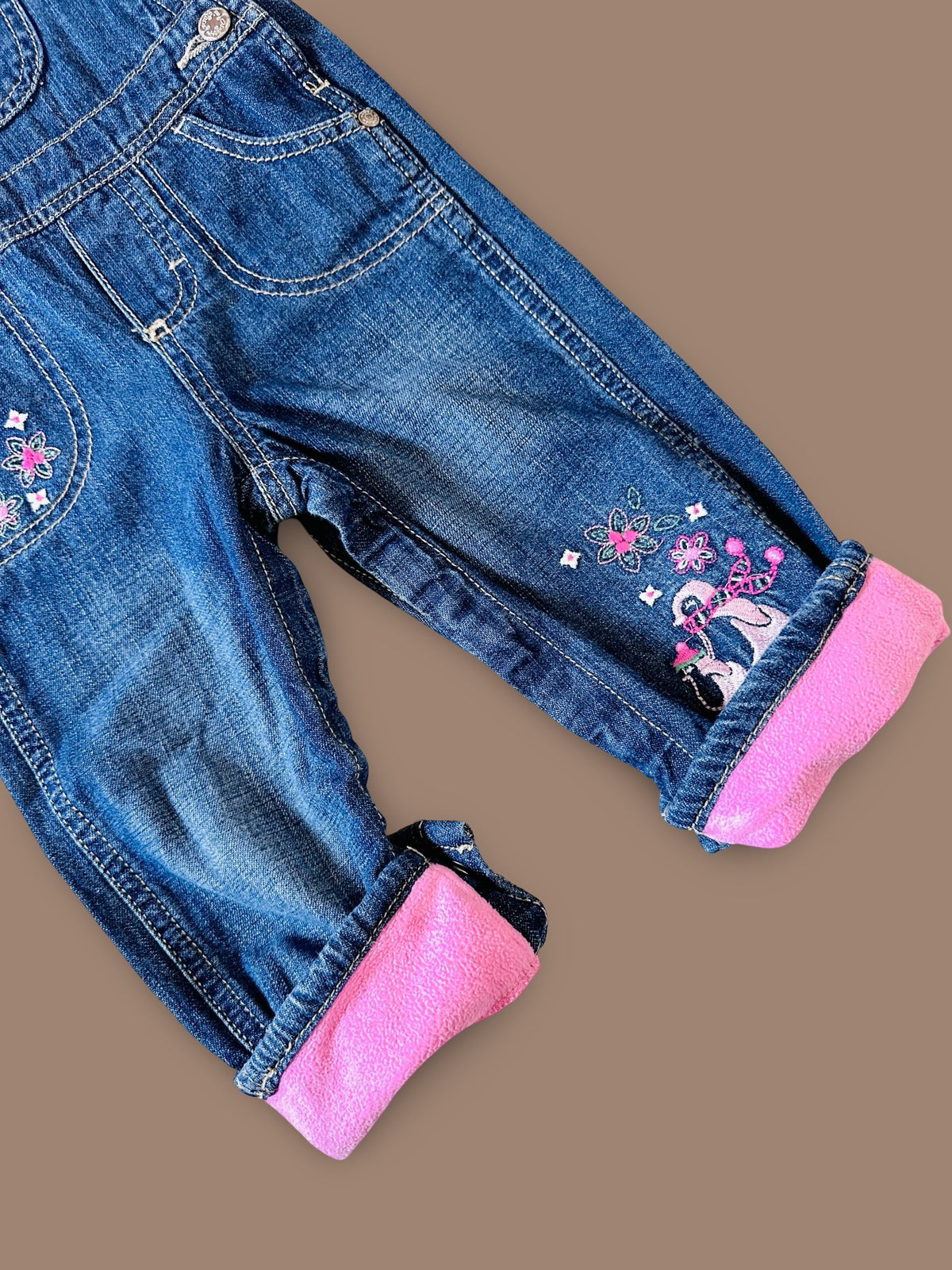 OshKosh B'gosh penguin & floral denim overalls