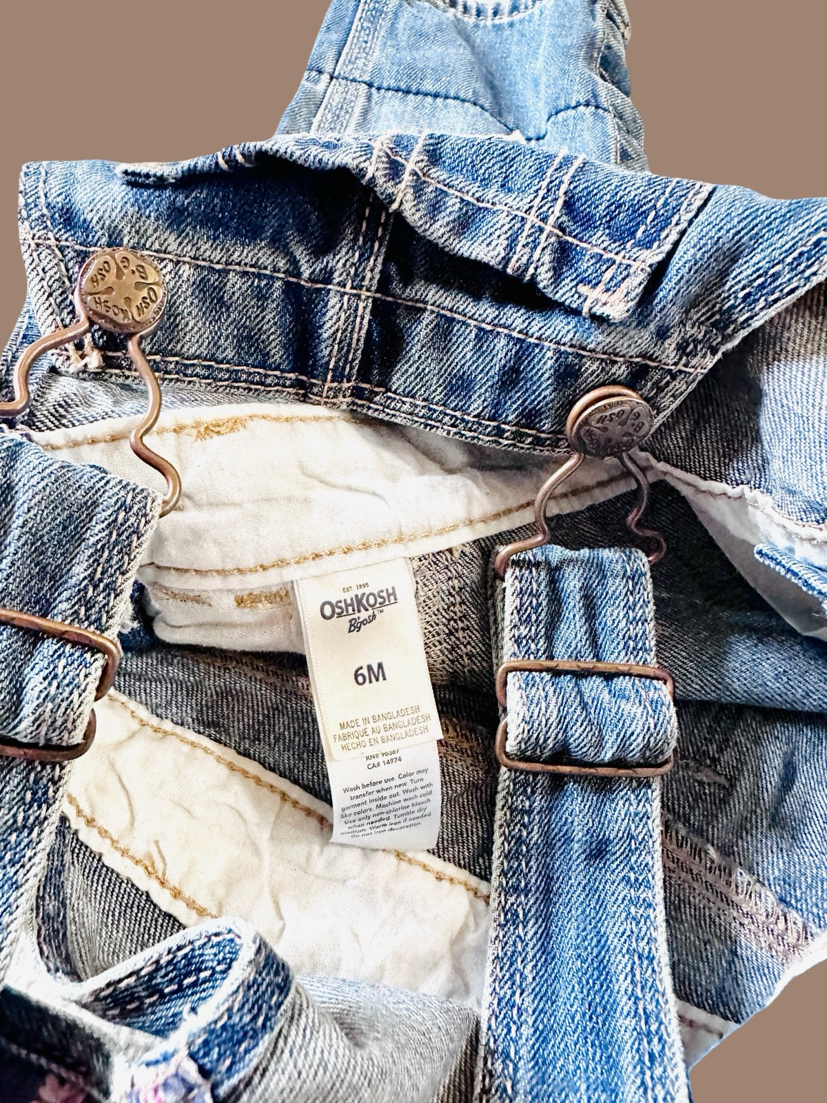 OshKosh B'gosh floral trim denim overalls