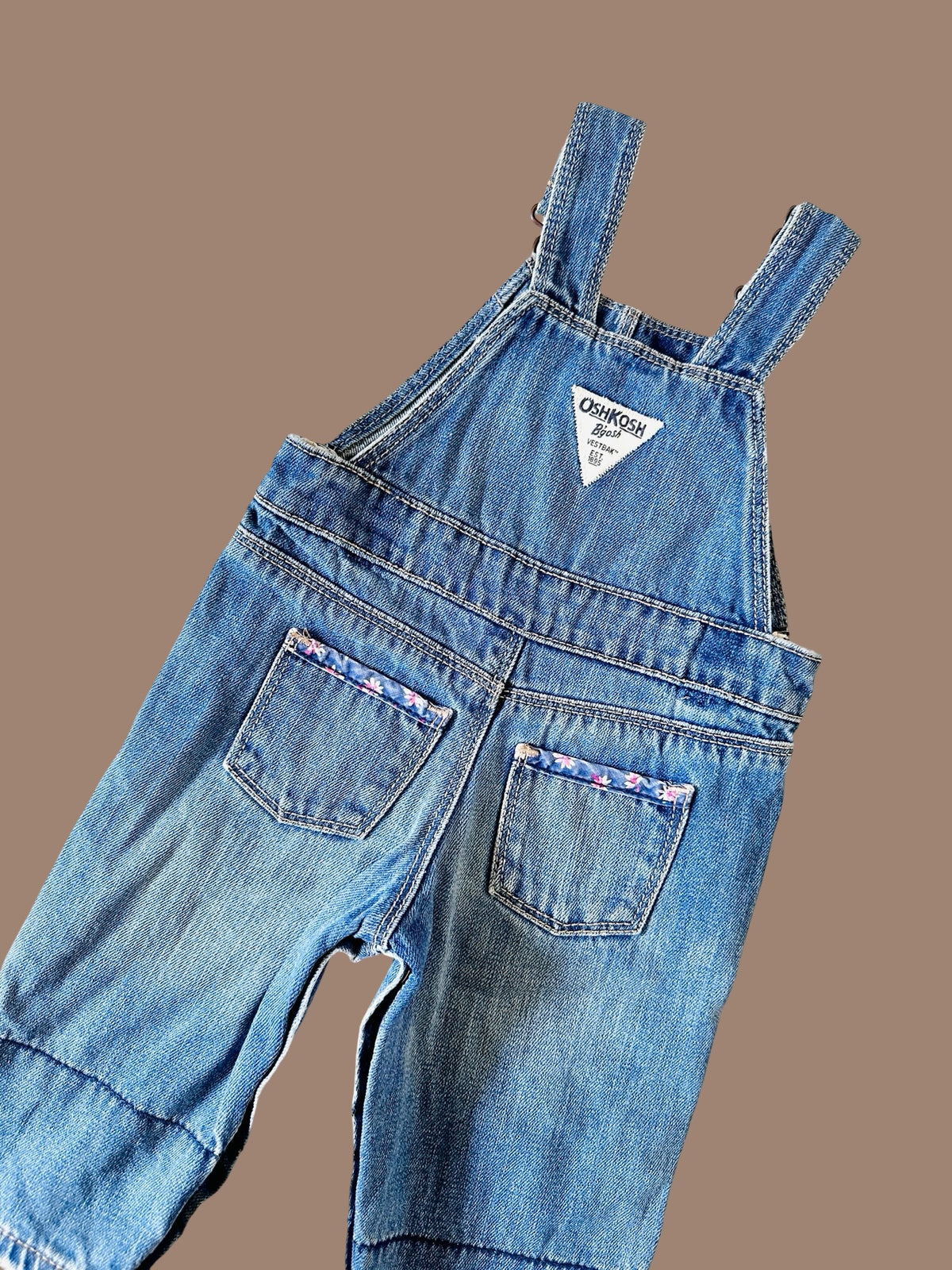 OshKosh B'gosh floral trim denim overalls