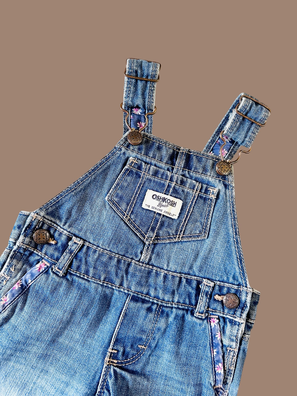 OshKosh B'gosh floral trim denim overalls