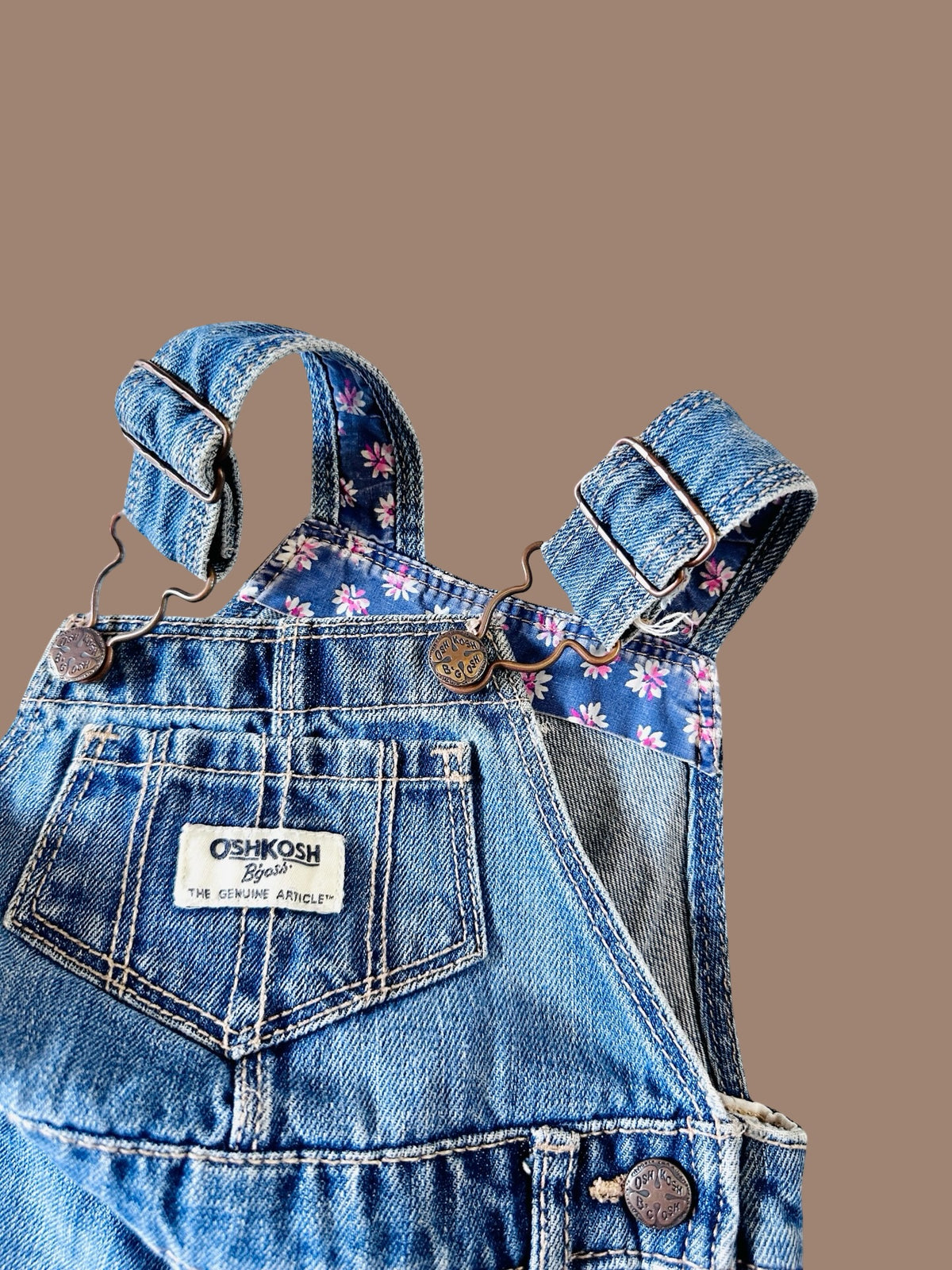 OshKosh B'gosh floral trim denim overalls