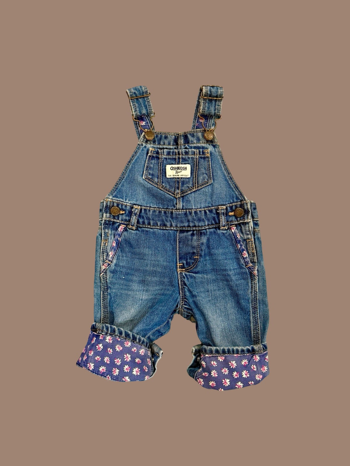 OshKosh B'gosh floral trim denim overalls
