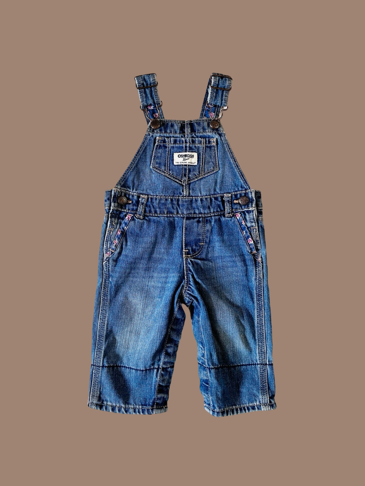 OshKosh B'gosh floral trim denim overalls