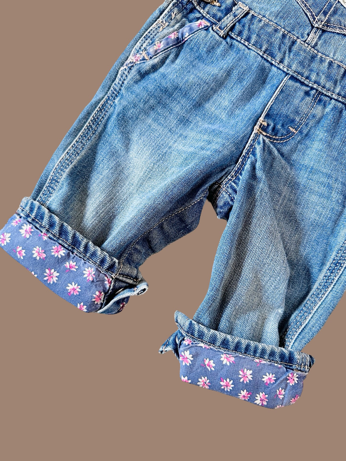 OshKosh B'gosh floral trim denim overalls