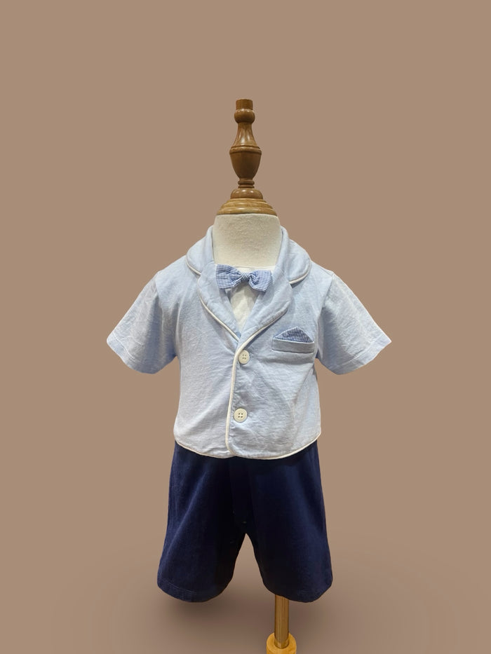 CHICKEEDUCK little gentleman suit romper in baby blue