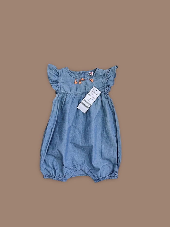 BRAND NEW denim ruffle bubble romper