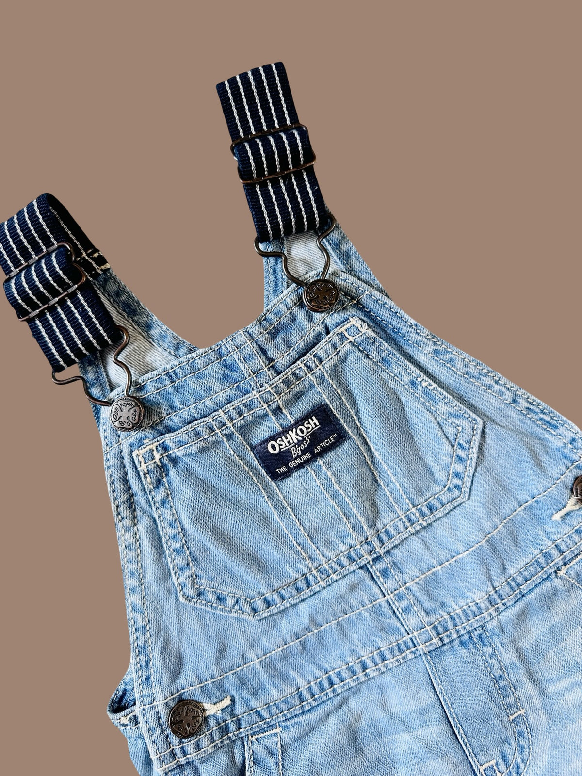 OshKosh B'gosh light wash striped strap shortalls