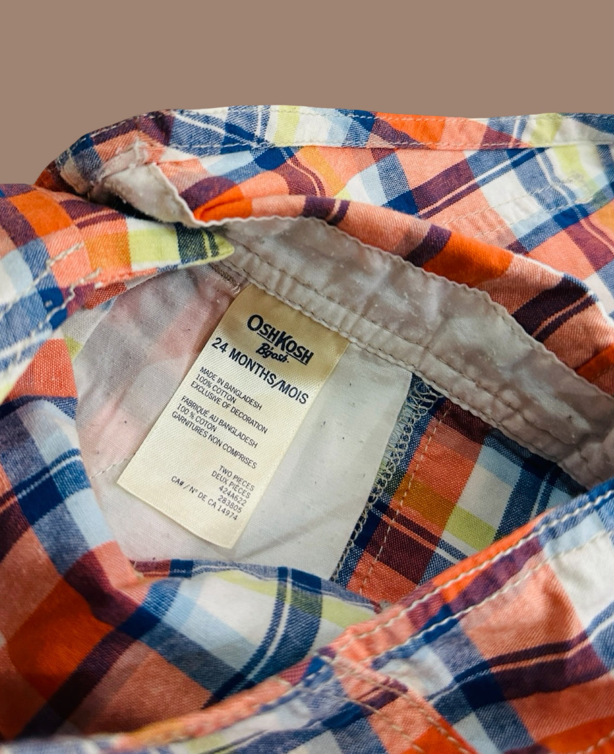 OshKosh B'gosh orange & blue plaid shortalls