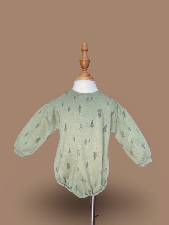 GRAYSON COLLECTIVE sage green pine tree print romper
