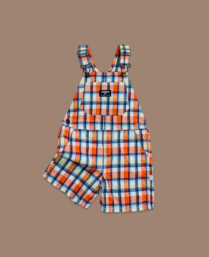 OshKosh B'gosh orange & blue plaid shortalls