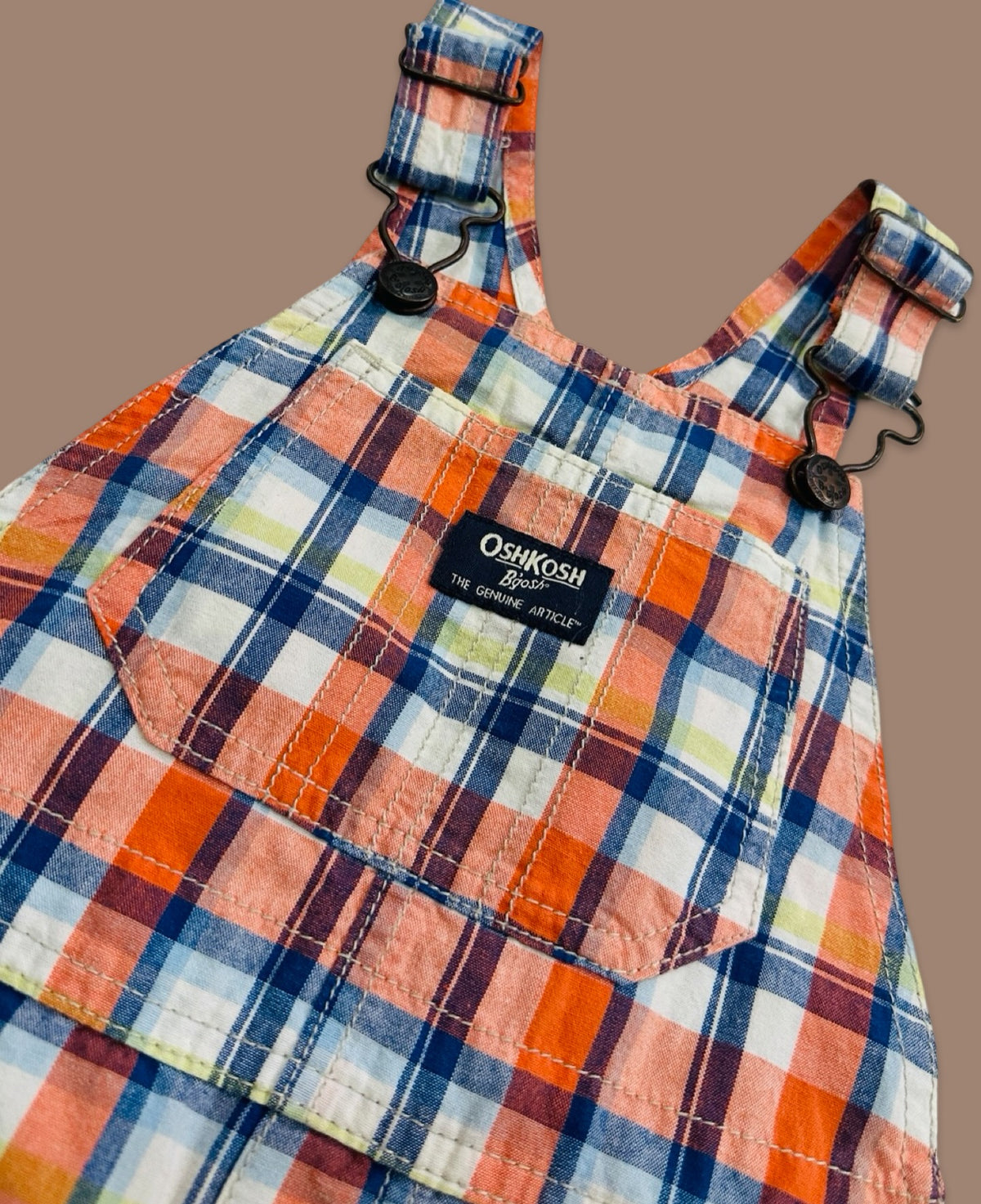 OshKosh B'gosh orange & blue plaid shortalls