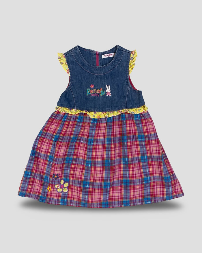 Miffy denim & plaid ruffled dress