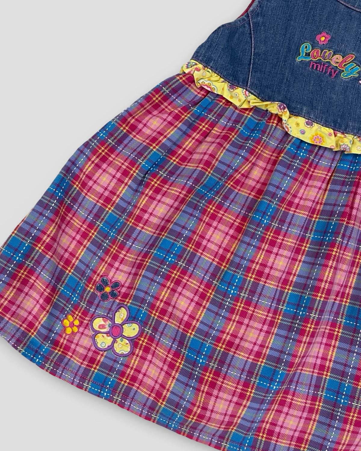 Miffy denim & plaid ruffled dress