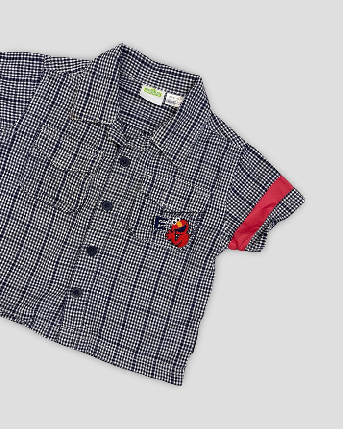 VINTAGE 2003 sesame street elmo gingham pocket button-up shirt