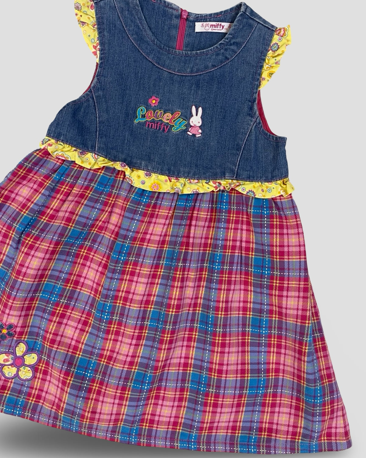 Miffy denim & plaid ruffled dress