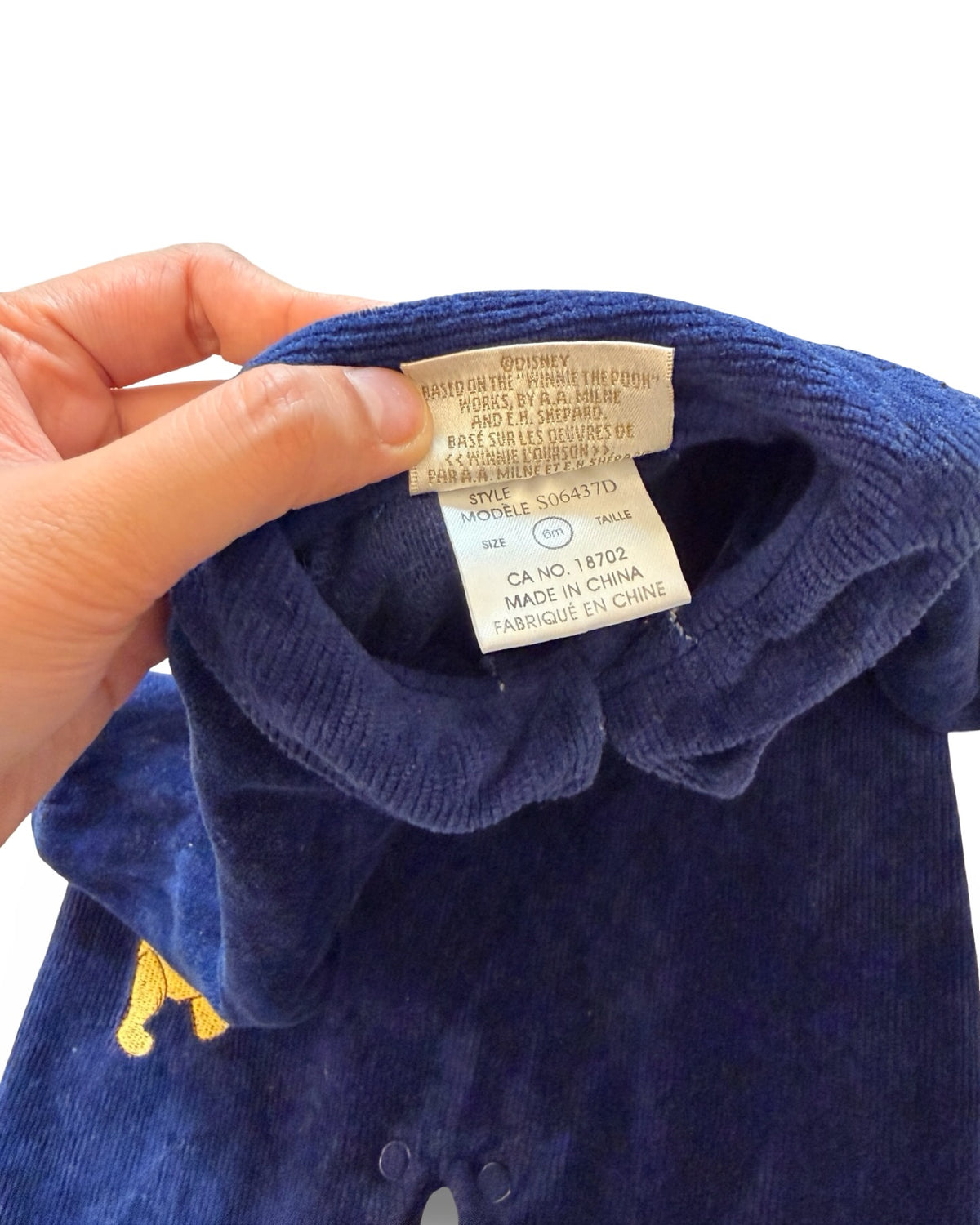 CLASSIC POOH VINTAGE embroidered navy velvet footie pajamas