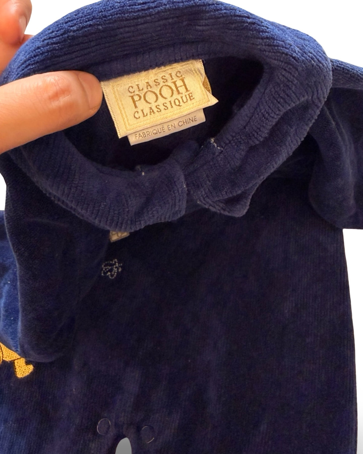 CLASSIC POOH VINTAGE embroidered navy velvet footie pajamas